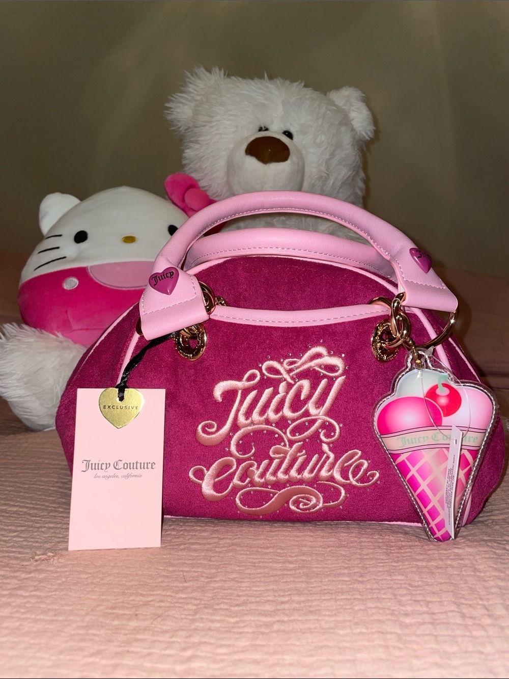 NWT Juicy Couture Raspberry Tart    Sugar Rush Satchel with Ice Cream Charm